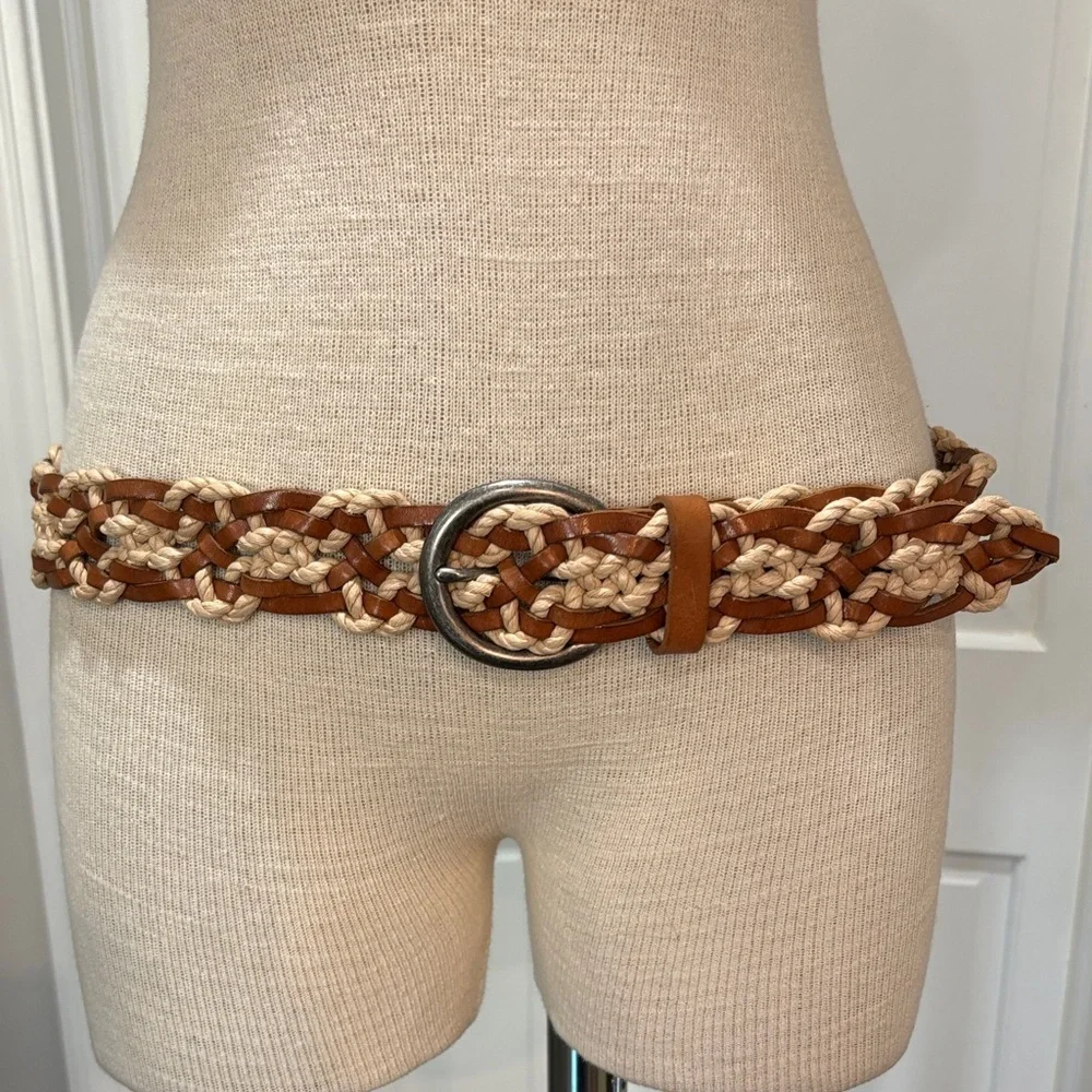 Fossil leather and cording braided woven boho festival belt